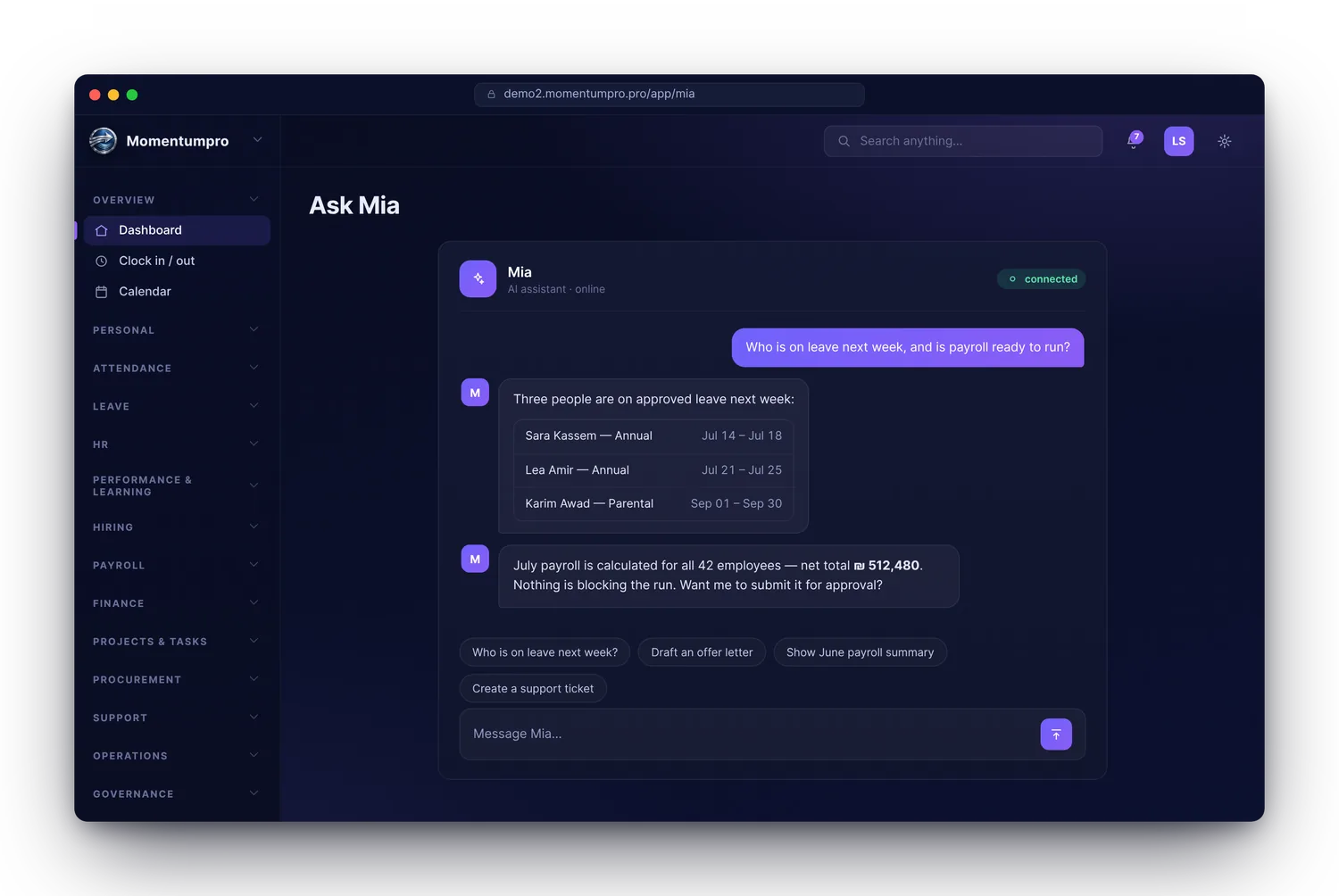 Ask Mia, your AI assistant
