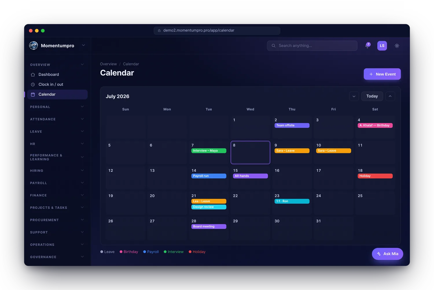 Term, holiday & duty calendar