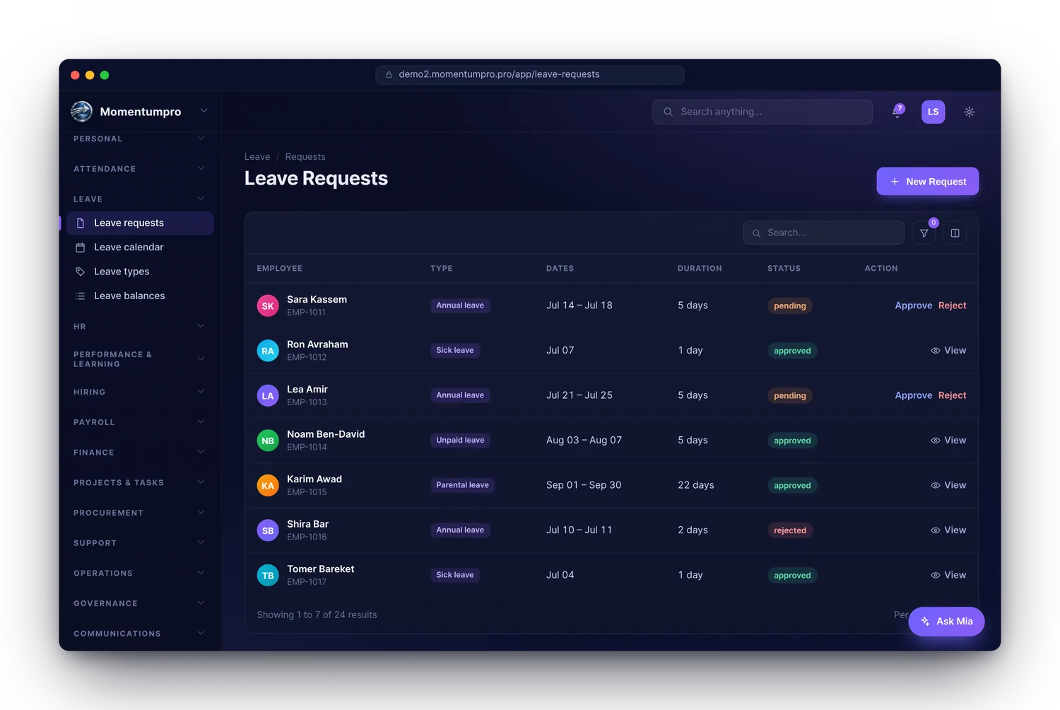 Leave & time-off requests