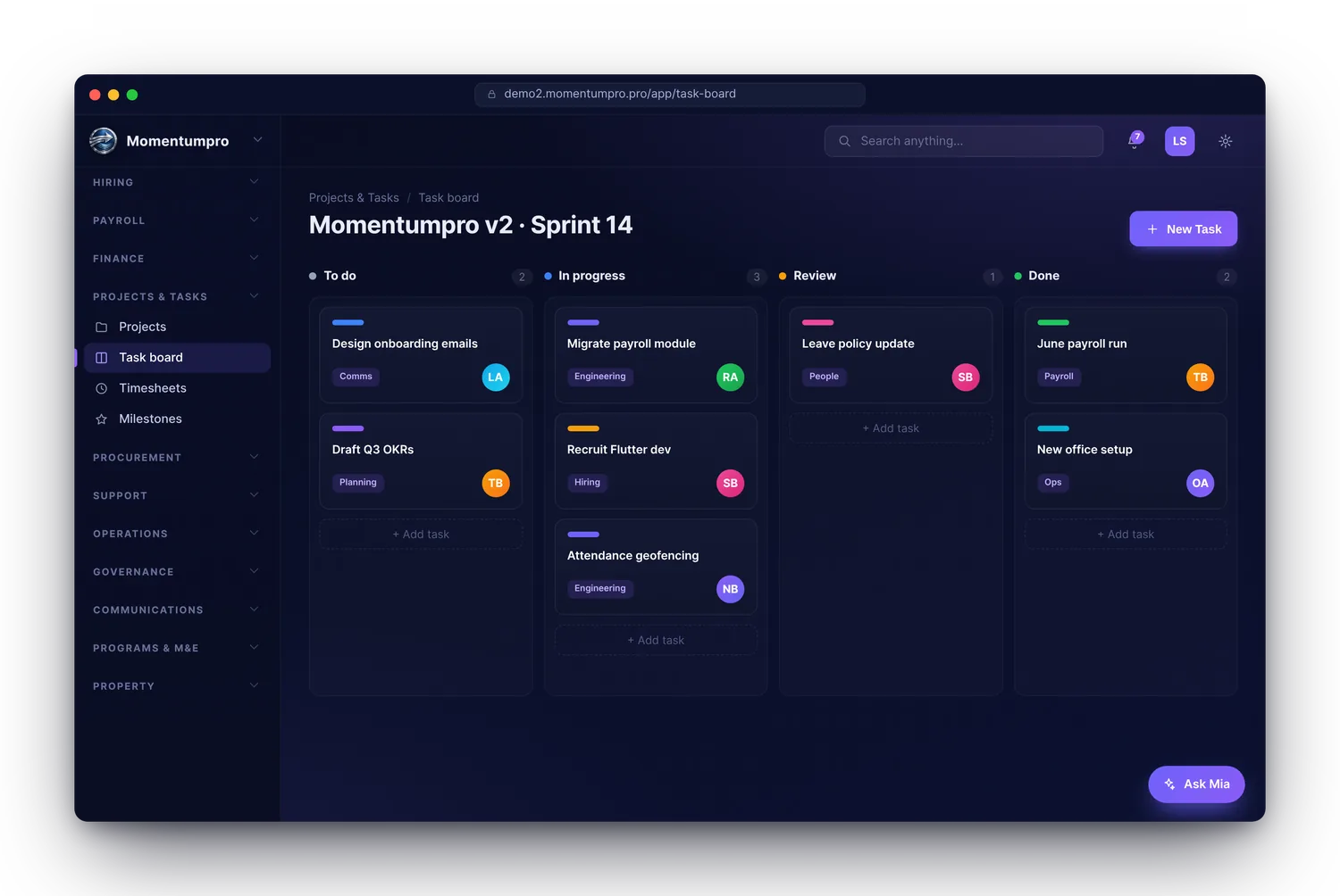 Housekeeping & task boards